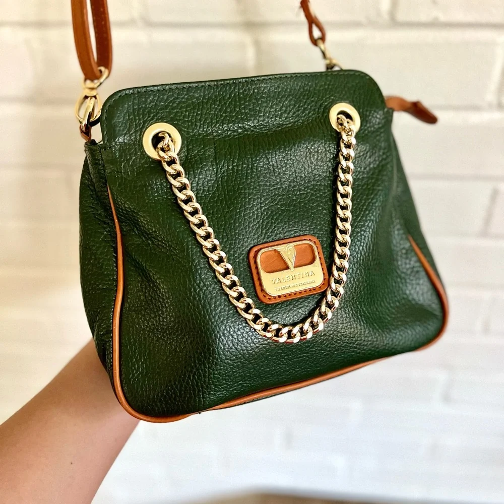 Valentina Italian Pebbled Leather Crossbody/Shoulder Bag in Pine, EUC - Picture 7 of 14